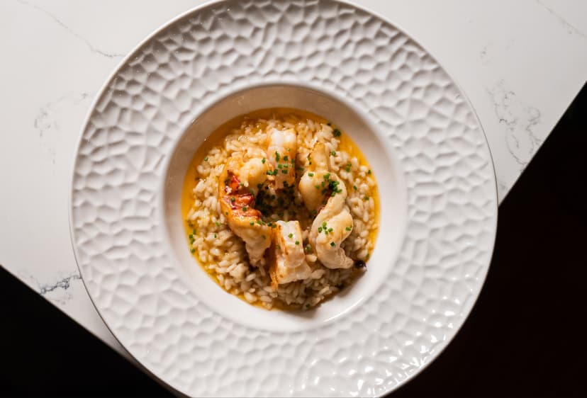 Lobster risotto on hammered white porcelain